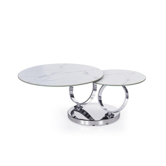 Motion white ceramic top coffee table with ss base