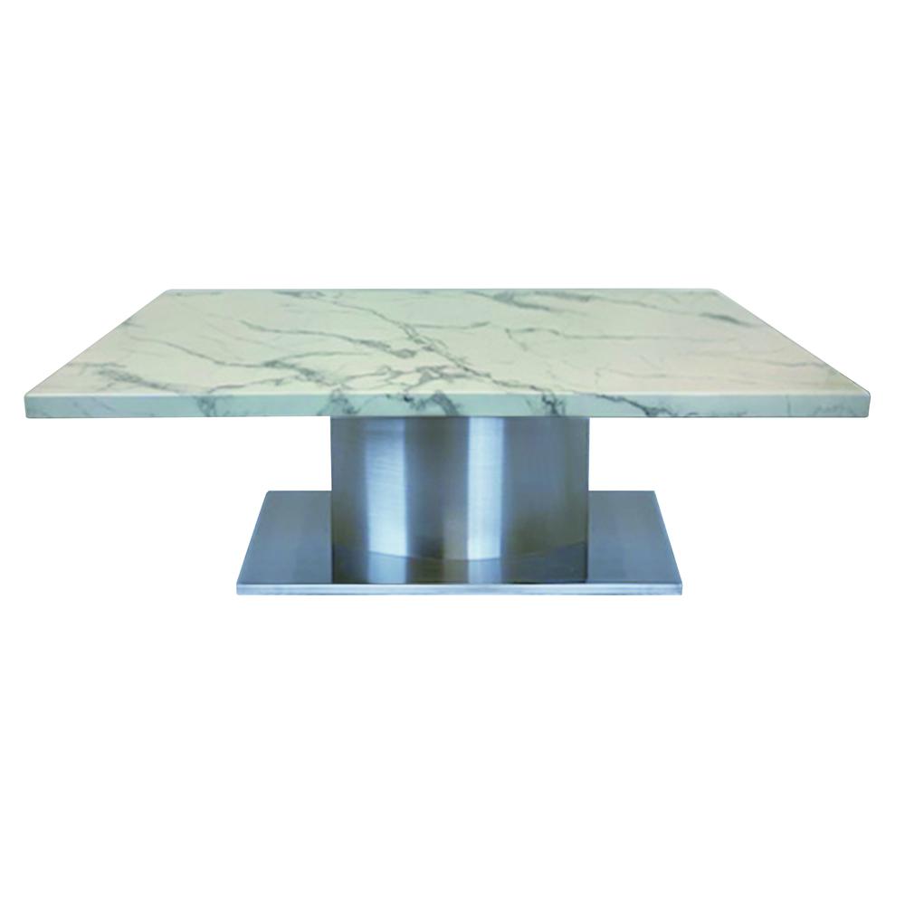 COFFEE TABLE W/ WHITE MARBLE TOP AND STAINLESS STEEL BASE