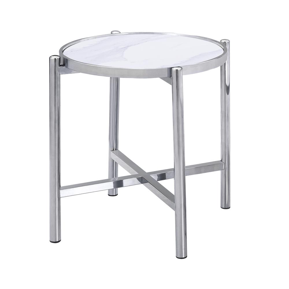 End Table,Ceramic Topw/Stainless Steel Gold Base