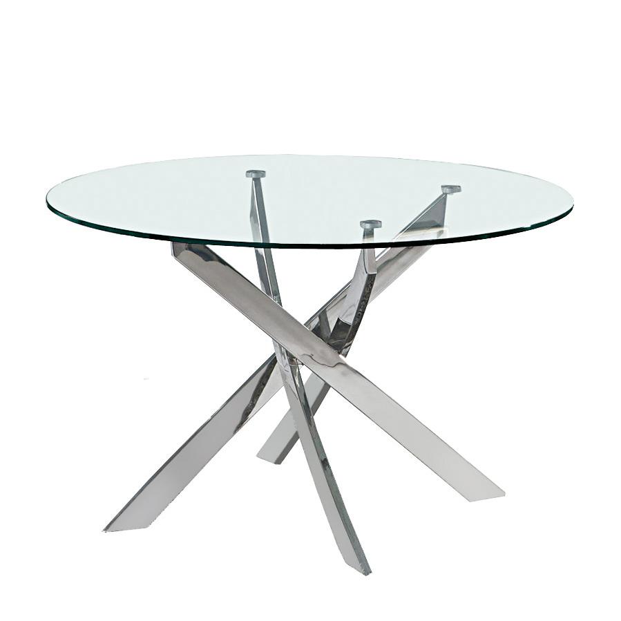 48" ROUND DINING TABLE W/ GLASS TOP AND SILVER LEGS