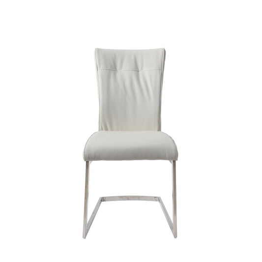 Dining Chair with PU seat and Brushed stainless steel leg, Set of 2, White