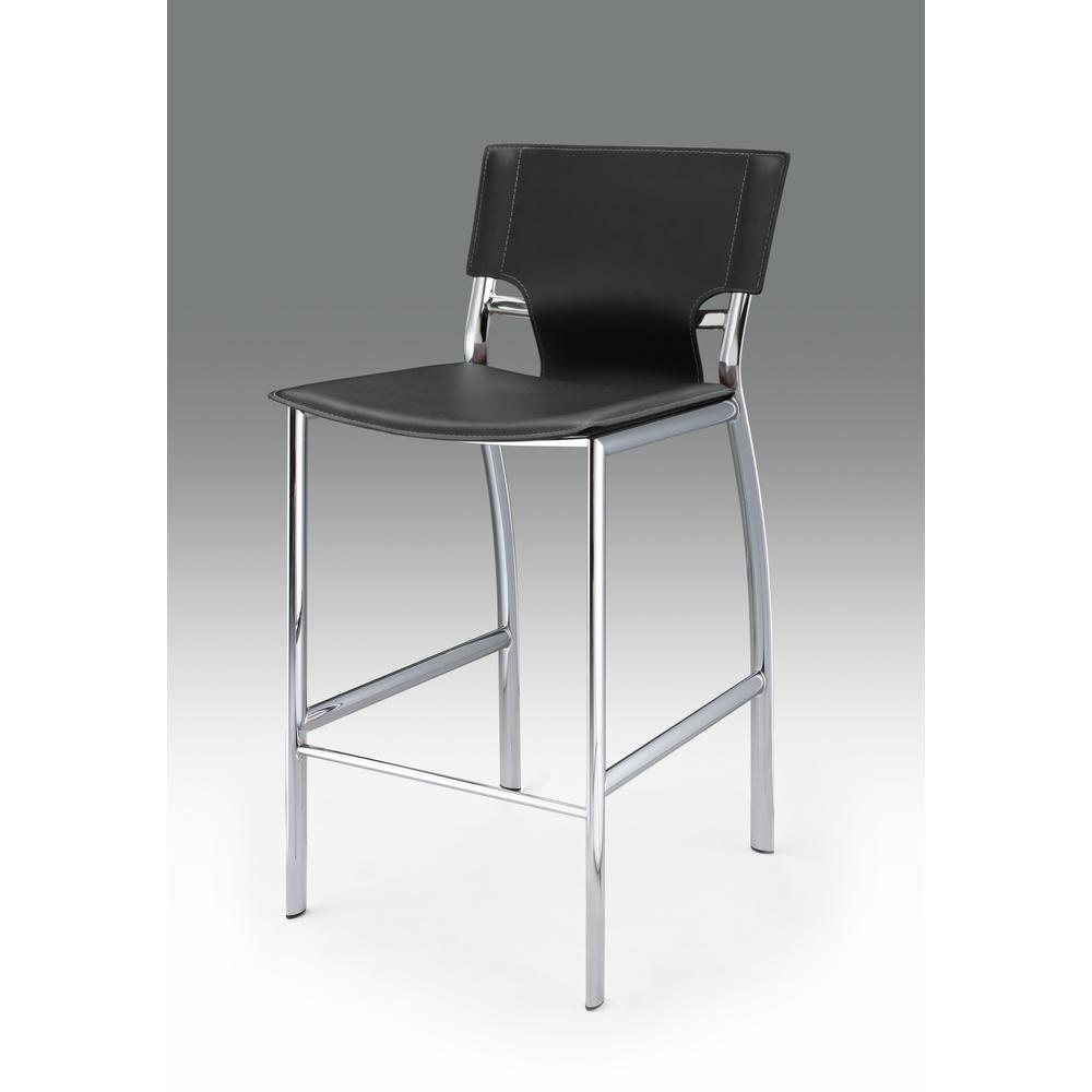 Gray Leather Bar Stool, Chrome Base, 25"Seat High