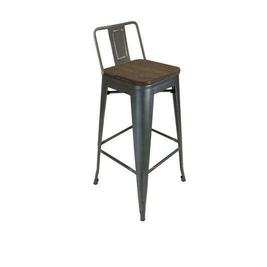 Metal Barstool Gunmetal W/ Backrest+Wood Seat, Natural  - Set of 4