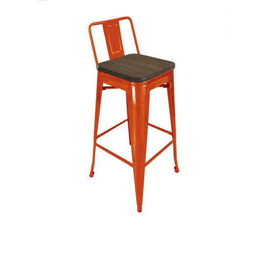 Metal Barstool Orange + Backrest W/Wood Seat - Set of 4