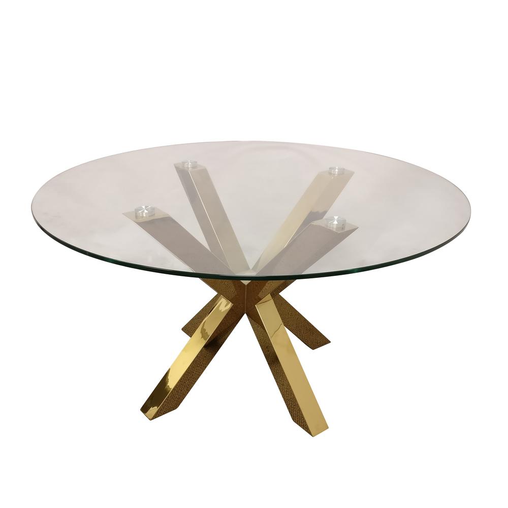 RD GLASS TOP DINING TABLE W/ GOLD BASE 60"RD