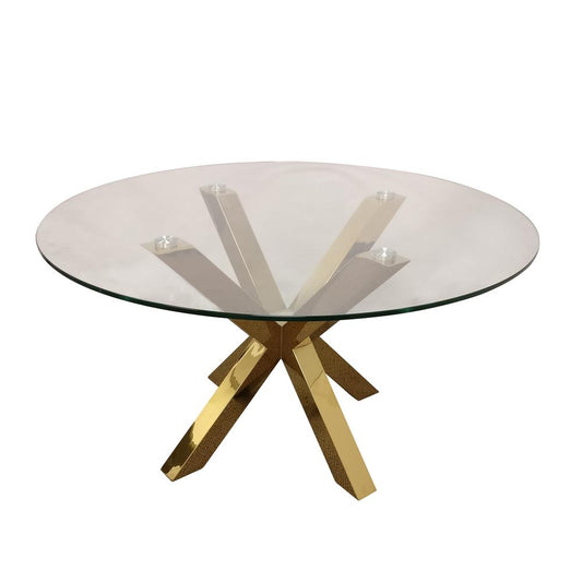 RD GLASS TOP DINING TABLE W/ GOLD BASE 60"RD