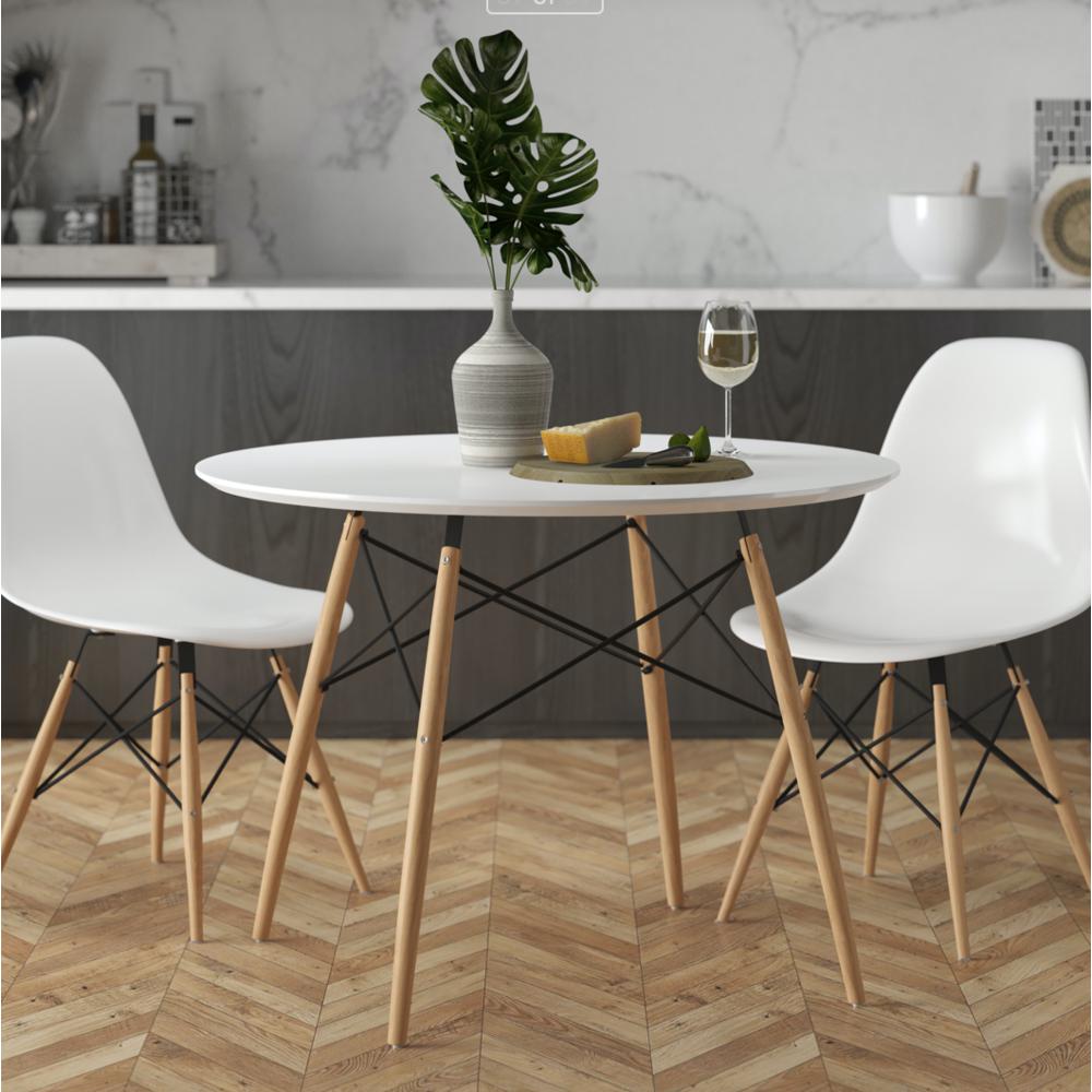 Mdf Round Top W/ Natural Beech Wood Legs, 40"