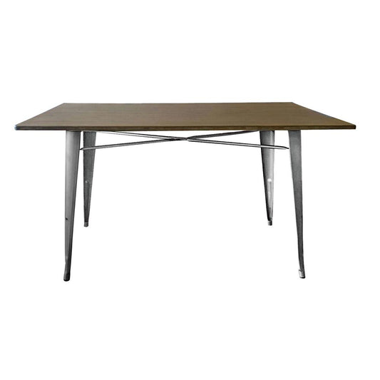 Metal Dining Table W/ Wood Top, Natural