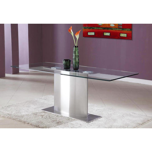 71"X40"X30"CLEAR GLASS D.TABLE WITH STAINLESS STEEL BASE