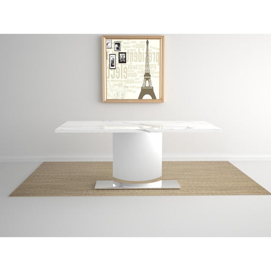 Marble dining table with stainless steel base