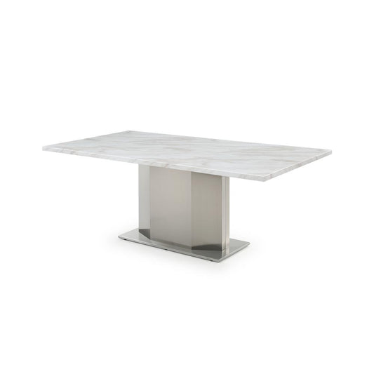 Marble table with stainless steel base