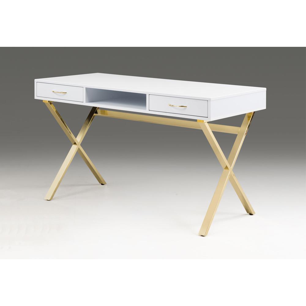 White top desk with two drawers/gold base