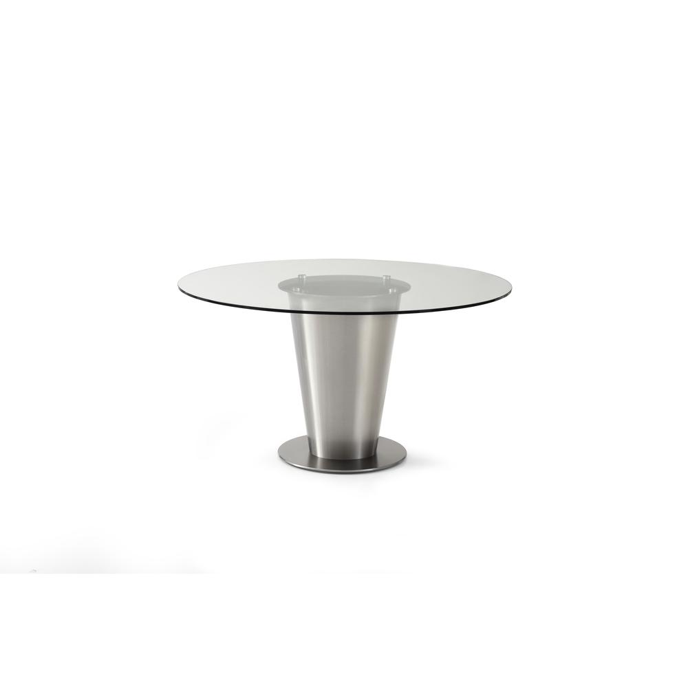 Round glass table top with stainless steel base