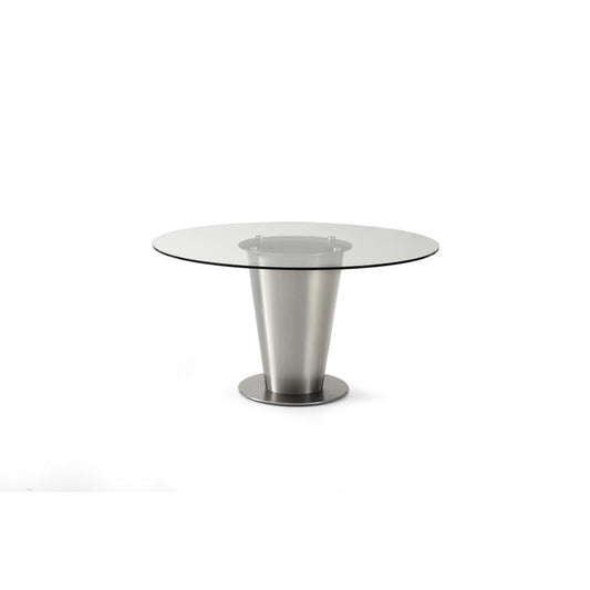 Round glass table top with stainless steel base