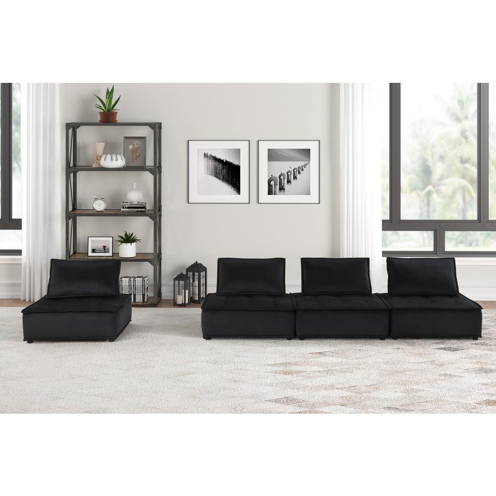 Anna Black Velvet 4 Pc Modular Sofa