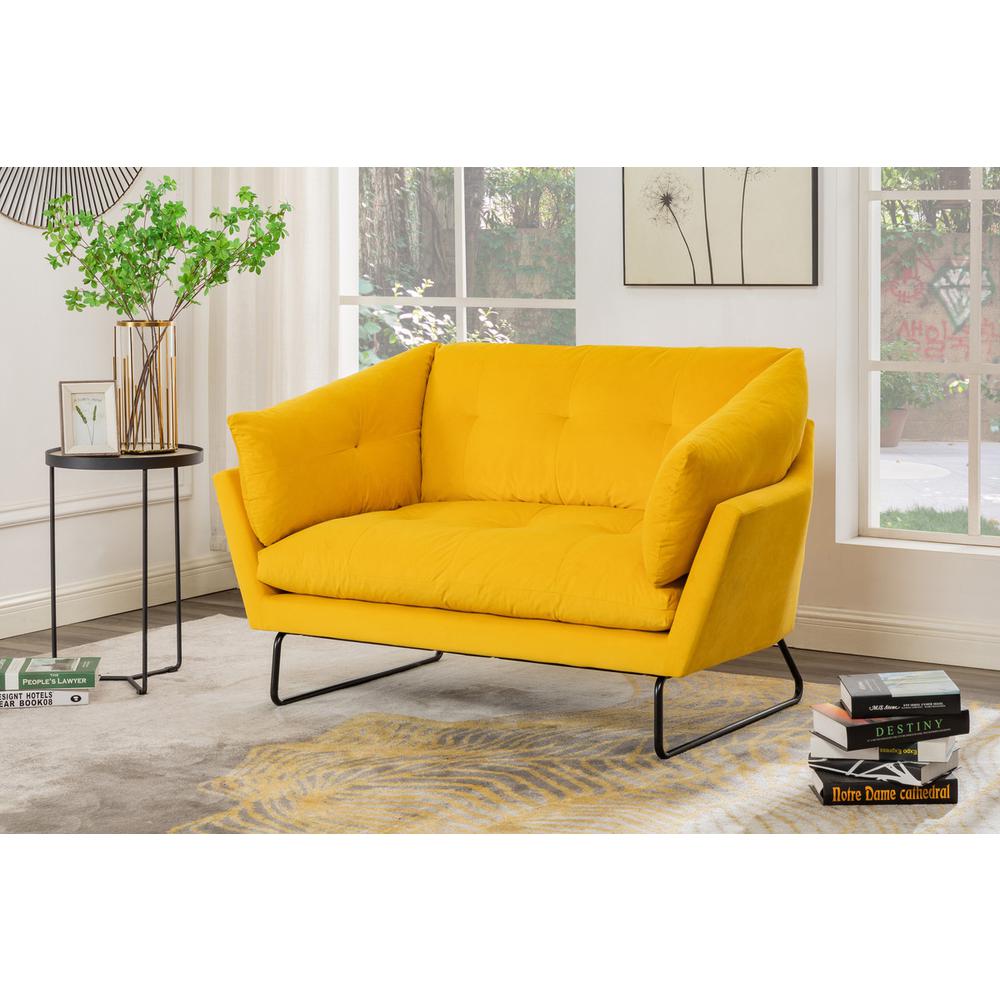 Karla Yellow Velvet Contemporary Loveseat