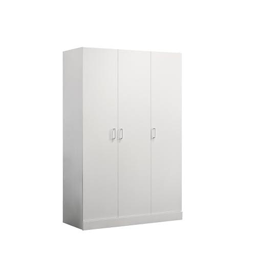 White 3-Door Wardrobe Cabinet Armoire with Storage Shelves and Hanging Rod