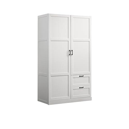 Aubree White Wardrobe Cabinet Armoire with 2 Drawers and Hanging Rod