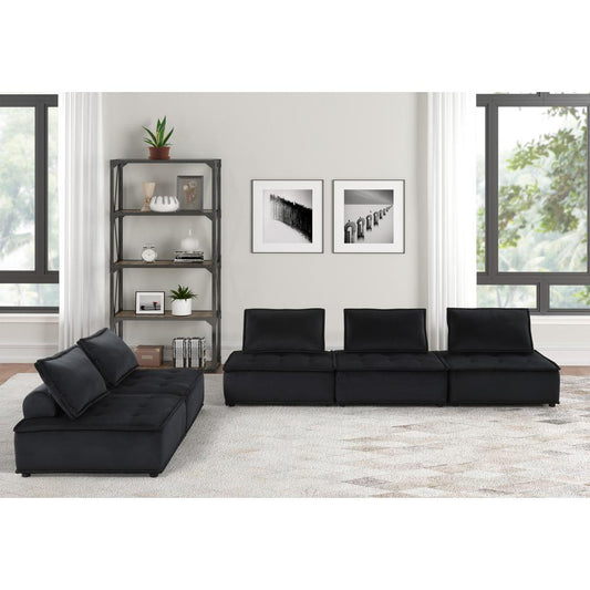 Anna Black Velvet 5 Pc Sofa and Loveseat