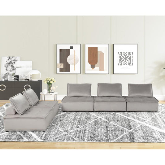 Anna Light Gray Velvet 5 Pc Sofa and Loveseat