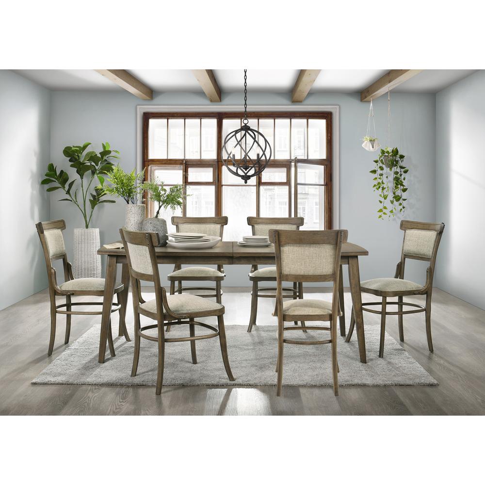 Bistro Vintage Walnut 72" Dining Table Set with Off White Fabric Dining Chairs