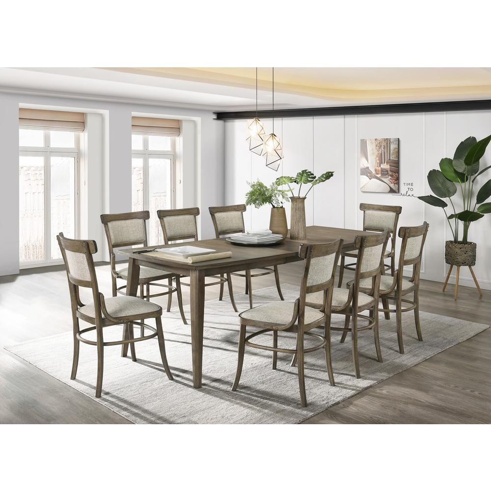 Bistro Vintage Walnut Dining Table with Extension Leaf and Off White Fabric Dining Chairs