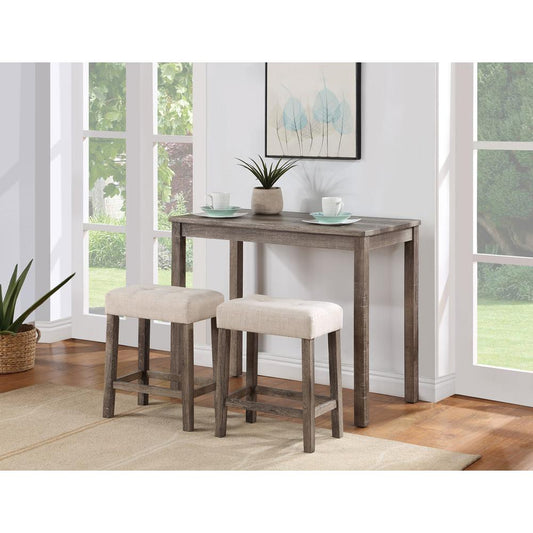 Lux Brown 3 Piece Counter Height 36" Pub Table Set with Tufted Creamy White Linen Stools