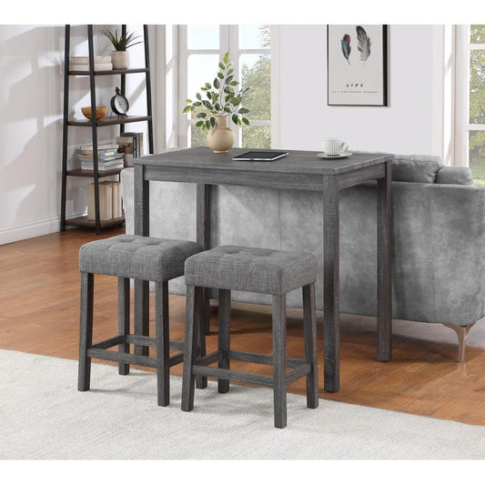 Lux Gray 3 Piece Counter Height 36" Pub Table Set with Tufted Gray Linen Stools