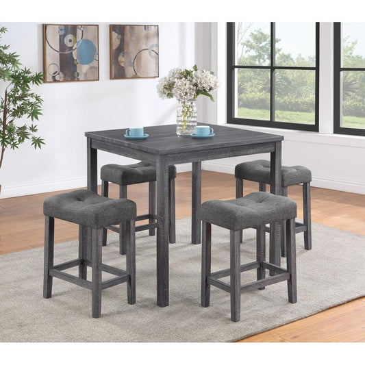 Lucian Gray 5 Piece Counter Height 36" Pub Table Set with Tufted Gray Linen Stools