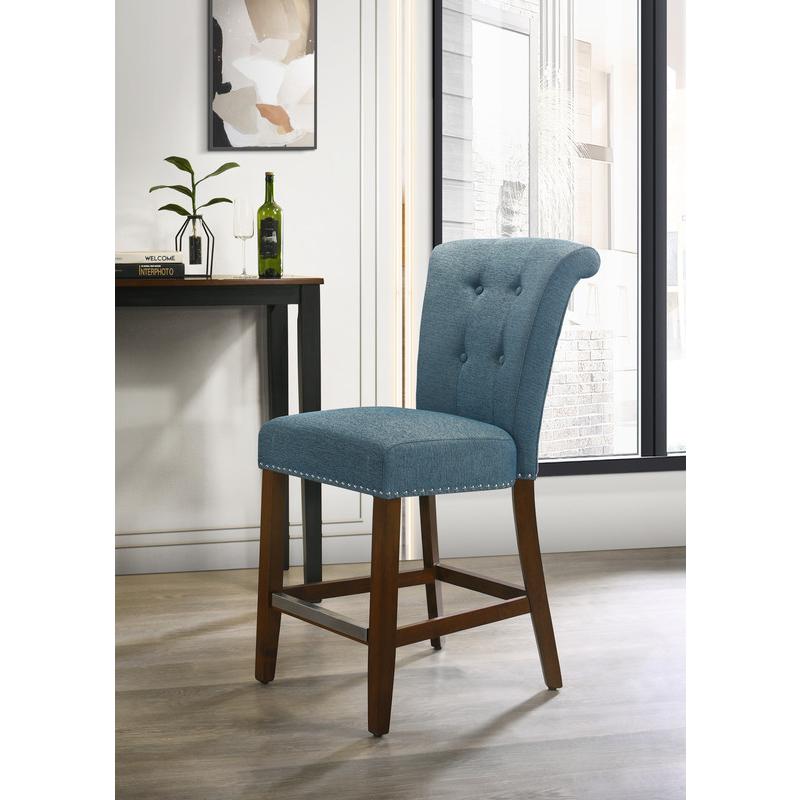 Auggie Blue Fabric Counter Height Chair with Nailhead Trim