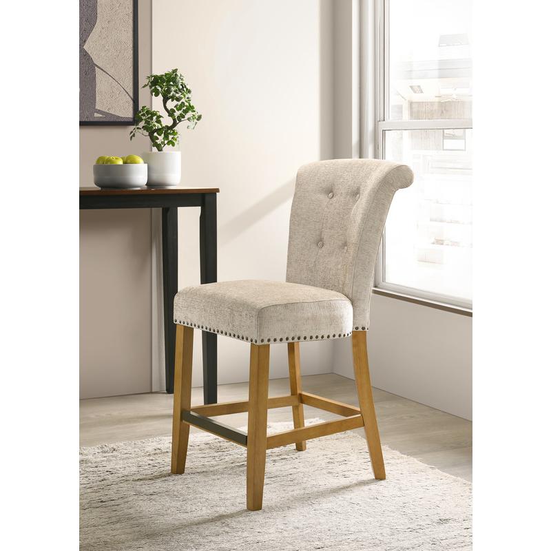 Auggie Cream Fabric Counter Height Chair with Nailhead Trim