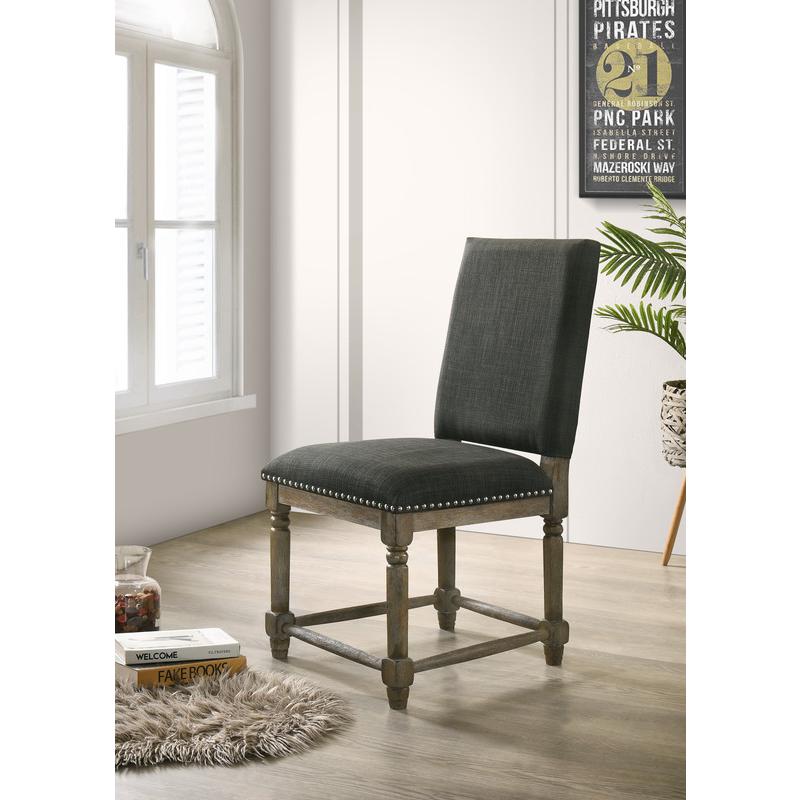 Everton Set of 2 Gray Fabric Dining Chair with Nailhead Trim