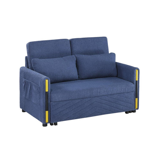 Navy Teddy Velvet Sleeper Loveseat with Side Pockets