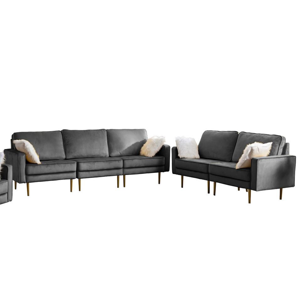 Theo Gray Velvet Sofa Loveseat Living Room Set with Pillows