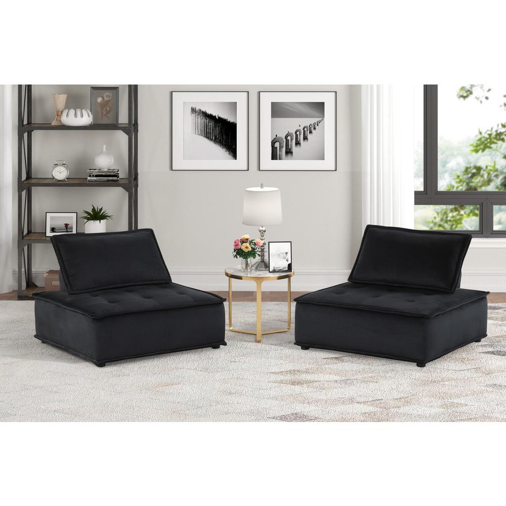 Anna Black Velvet Set of 2 Armless Lounge Chair