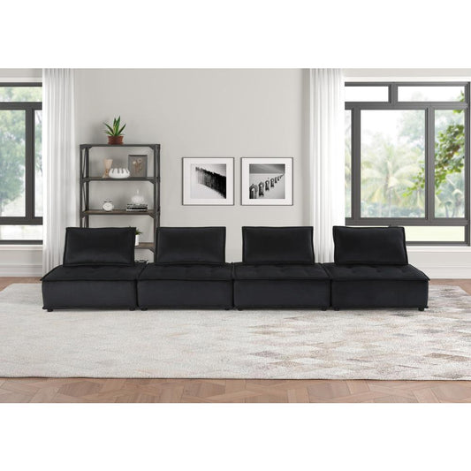 Anna Black Velvet 4-Seater Modular Sofa