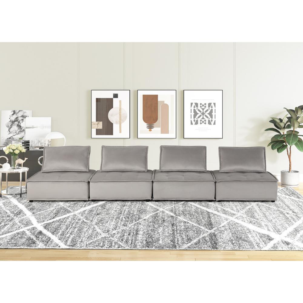 Anna Light Gray Velvet 4-Seater Modular Sofa