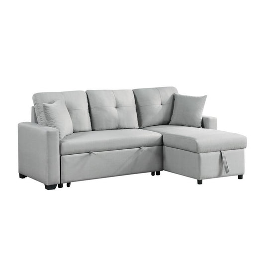 Francine Gray Linen Reversible Sleeper Sectional Sofa with Storage Chaise