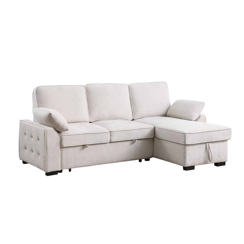 Mackenzie Beige Chenille Fabric Reversible Sleeper Sectional