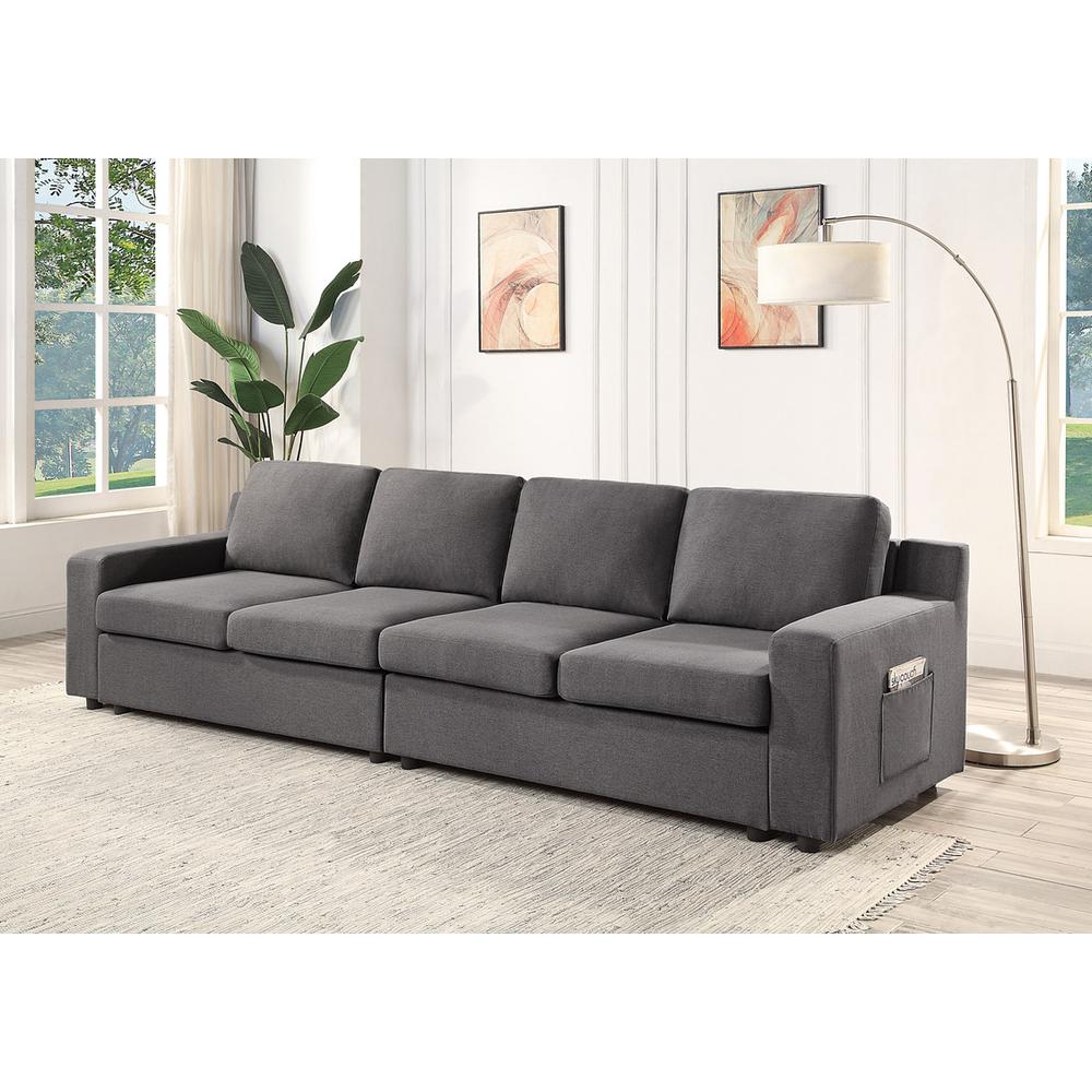 Waylon Gray Linen 4-Seater Sofa with Pockets