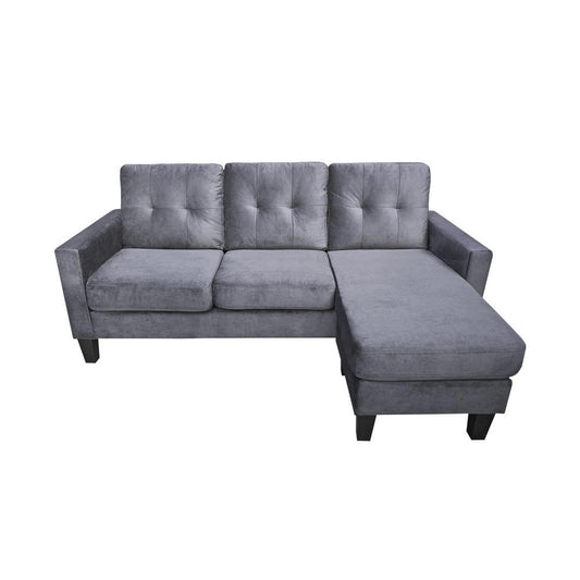 Gray Velvet Reversible Sectional Sofa Chaise