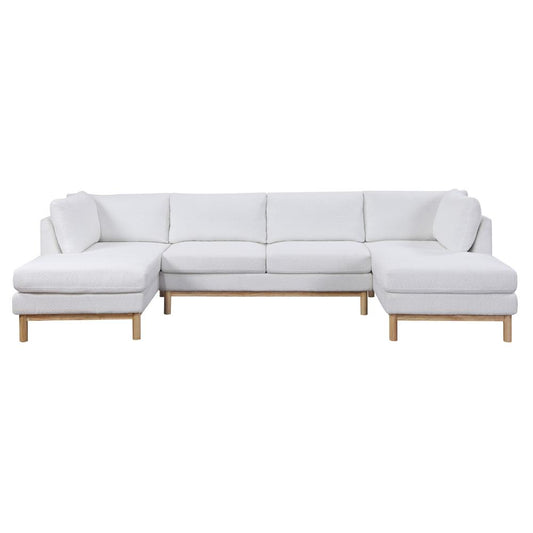 White Sherpa 124" Wide Double Chaise U-Shape Sectional Sofa