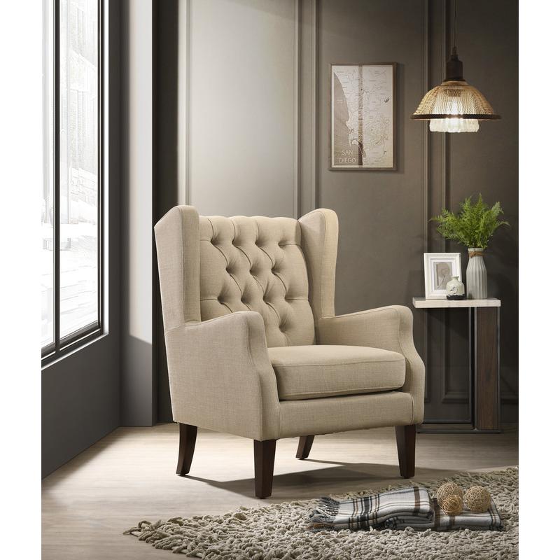 Irwin Beige Linen Button Tufted Wingback Chair