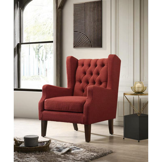 Irwin Red Linen Button Tufted Wingback Chair