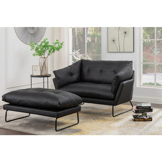 Karla Black PU Leather Contemporary Loveseat and Ottoman