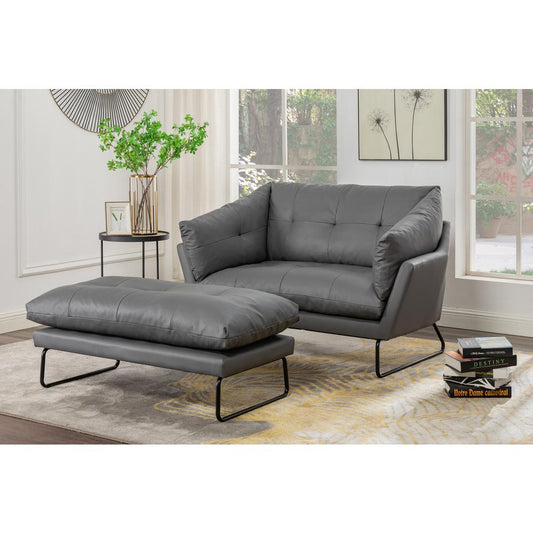 Karla Gray PU Leather Contemporary Loveseat and Ottoman