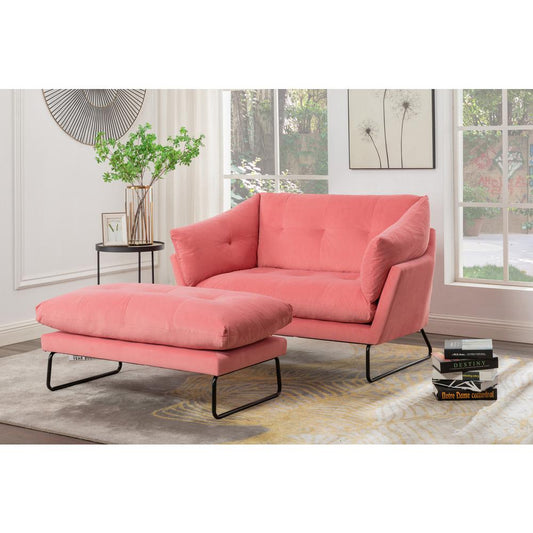 Karla Pink Velvet Contemporary Loveseat and Ottoman