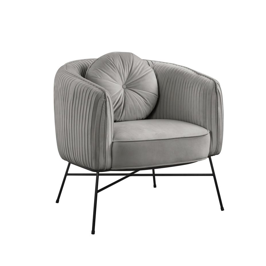 Scarlett Gray Velvet Barrel Accent Chair with Metal Base