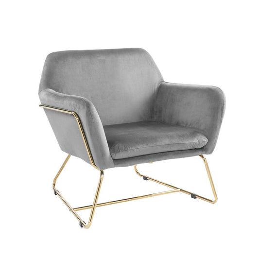 Keira Gray Velvet Accent Chair with Metal Base