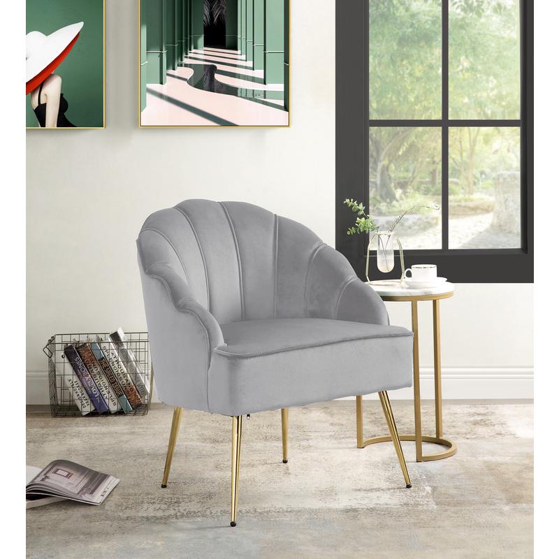 Naomi Gray Velvet Wingback Accent Chair with Metal Legs